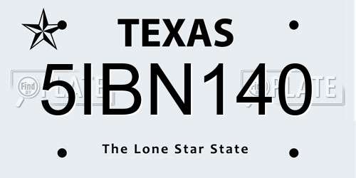 5IBN140 Texas License Plate