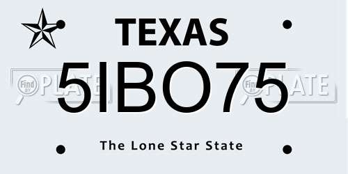 5IBO75 Texas License Plate