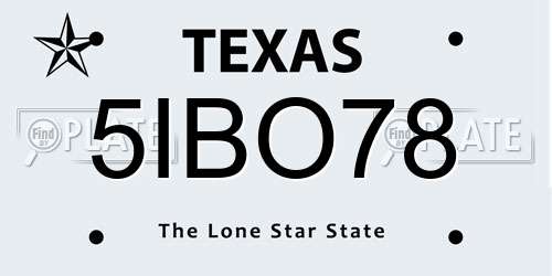 5IBO78 Texas License Plate
