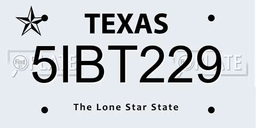 5IBT229 Texas License Plate