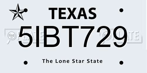 5IBT729 Texas License Plate