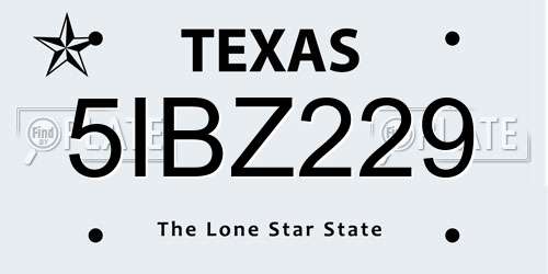 5IBZ229 Texas License Plate