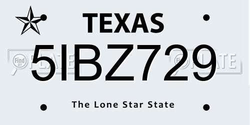 5IBZ729 Texas License Plate