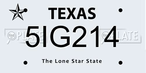 5IG214 Texas License Plate