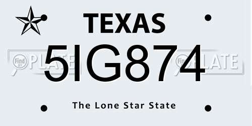 5IG874 Texas License Plate