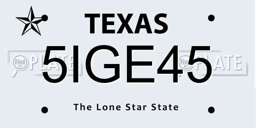 5IGE45 Texas License Plate