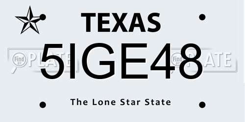 5IGE48 Texas License Plate