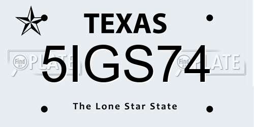 5IGS74 Texas License Plate