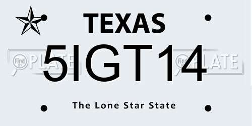 5IGT14 Texas License Plate
