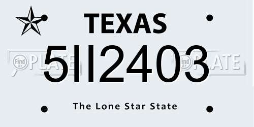 5II2403 Texas License Plate