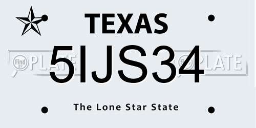 5IJS34 Texas License Plate
