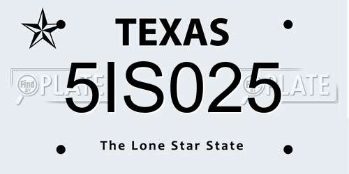 5IS025 Texas License Plate