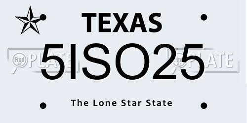 5ISO25 Texas License Plate