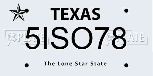 5ISO78 Texas License Plate