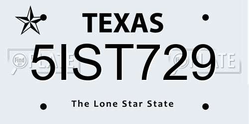 5IST729 Texas License Plate