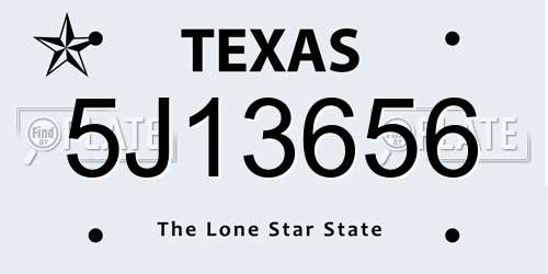 5J13656 Texas License Plate