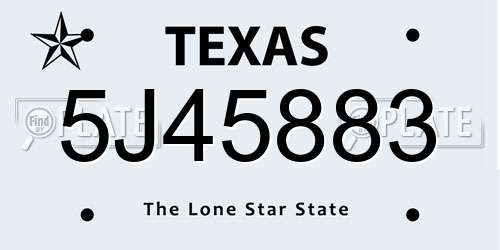 5J45883 Texas License Plate