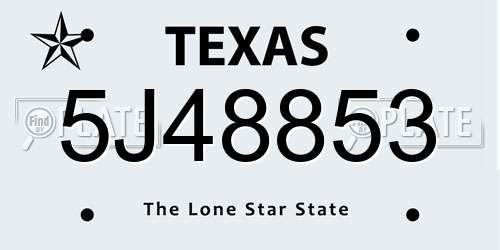 5J48853 Texas License Plate