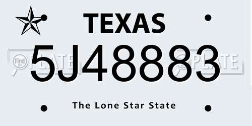 5J48883 Texas License Plate
