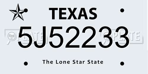 5J52233 Texas License Plate
