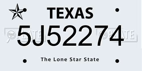 5J52274 Texas License Plate