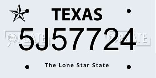 5J57724 Texas License Plate