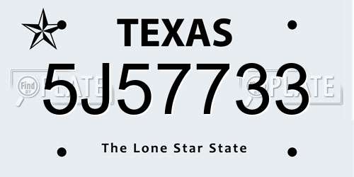 5J57733 Texas License Plate