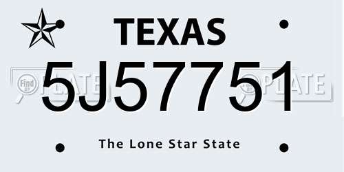 5J57751 Texas License Plate
