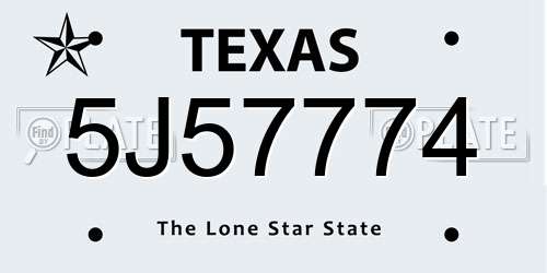 5J57774 Texas License Plate