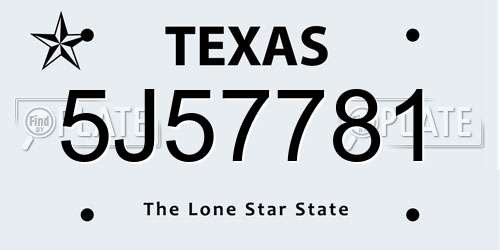 5J57781 Texas License Plate