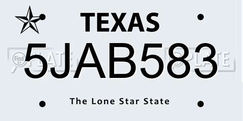 5JAB583 Texas License Plate