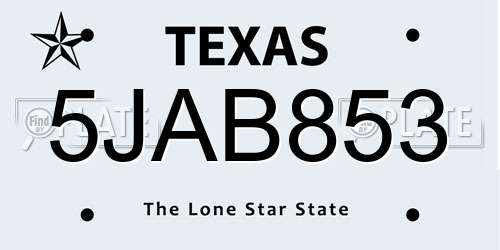 5JAB853 Texas License Plate