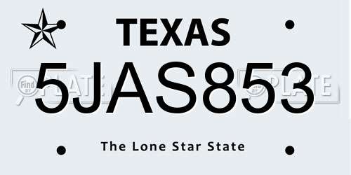 5JAS853 Texas License Plate