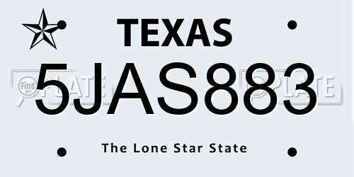 5JAS883 Texas License Plate