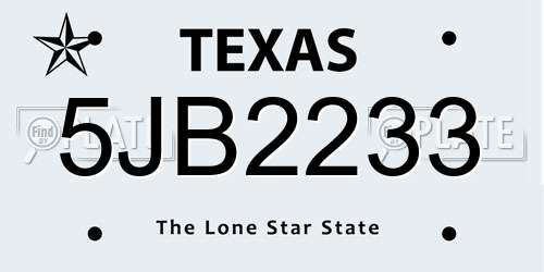 5JB2233 Texas License Plate