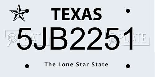 5JB2251 Texas License Plate