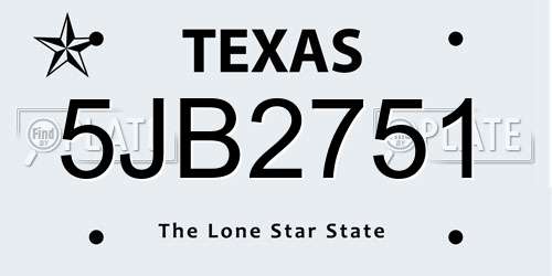 5JB2751 Texas License Plate