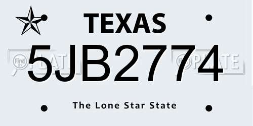 5JB2774 Texas License Plate