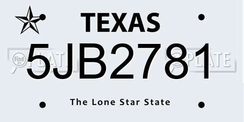 5JB2781 Texas License Plate