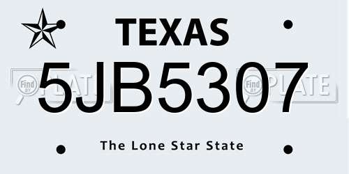 5JB5307 Texas License Plate