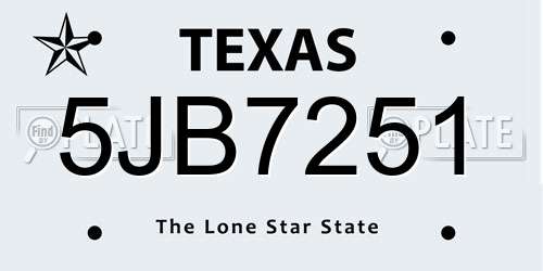 5JB7251 Texas License Plate