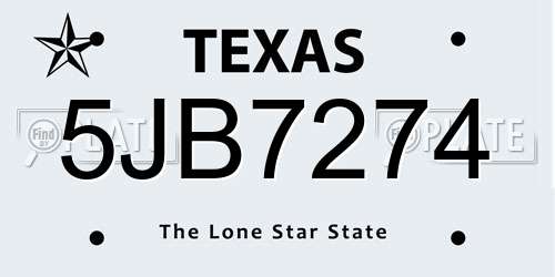 5JB7274 Texas License Plate