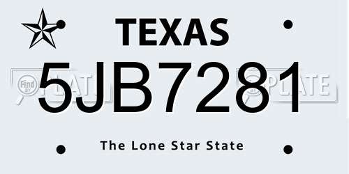 5JB7281 Texas License Plate
