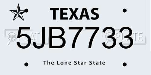 5JB7733 Texas License Plate