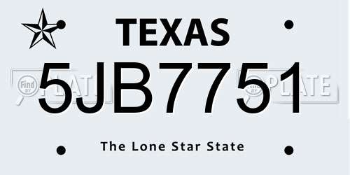5JB7751 Texas License Plate
