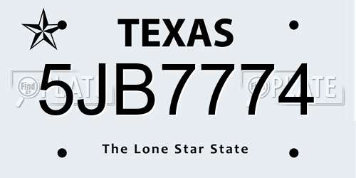 5JB7774 Texas License Plate