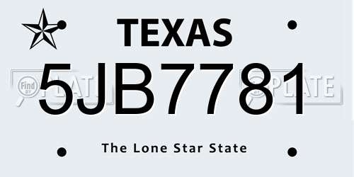 5JB7781 Texas License Plate