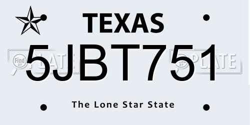 5JBT751 Texas License Plate