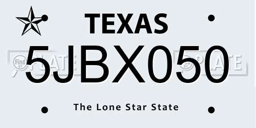 5JBX050 Texas License Plate