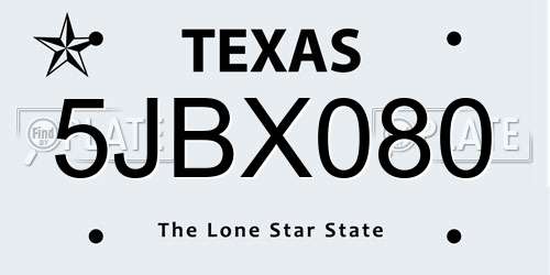5JBX080 Texas License Plate